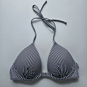 Shade & Shore Monochrome Striped Bikini Top Black/White 36B